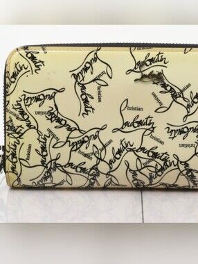 Christian Louboutin Cream Wallet with Black Script/ EUC